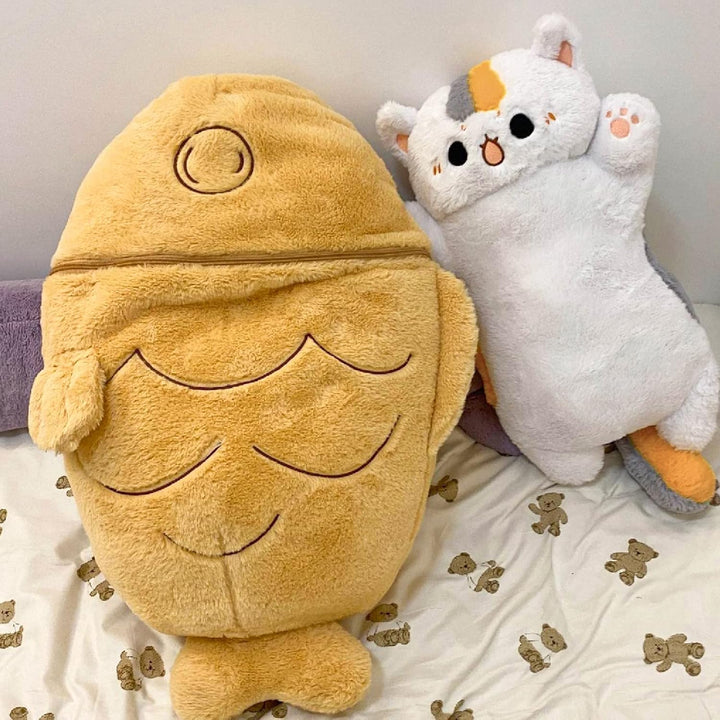 shownicer Plüschtier Katze Kuscheltier Kätzchen Fisch 2 in 1 Stofftier Kawaii Katze Plüsch Kissen Sp