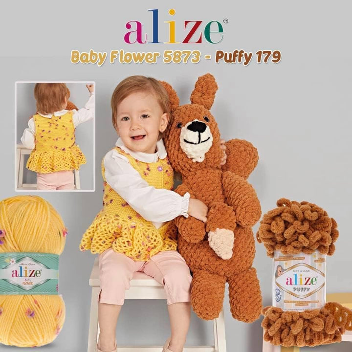 Alize 5x 100g Puffy türkische Wolle Super Bulky Chenillegarn Kuschelweich Babywolle Handstrickgarn z