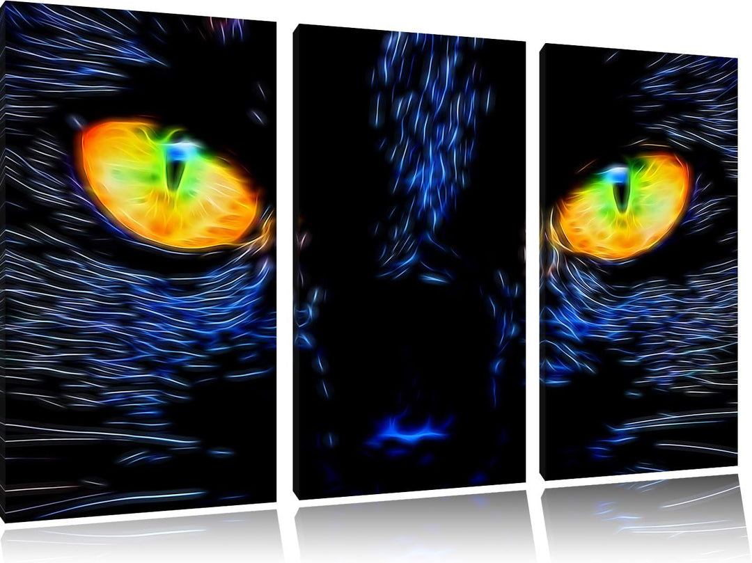 Pixxprint Katze mit Augen als Leinwandbild/Grösse: 3 Teilig (120x80 cm) cm/Wandbild/Kunstdruck/ferti