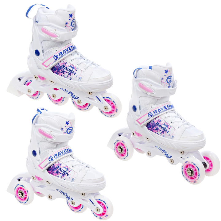 3in1 Inline Skates Inliner/Triskates/Rollschuhe Raven Lia/Loret verstellbar mit LED Leuchtrad 28-32