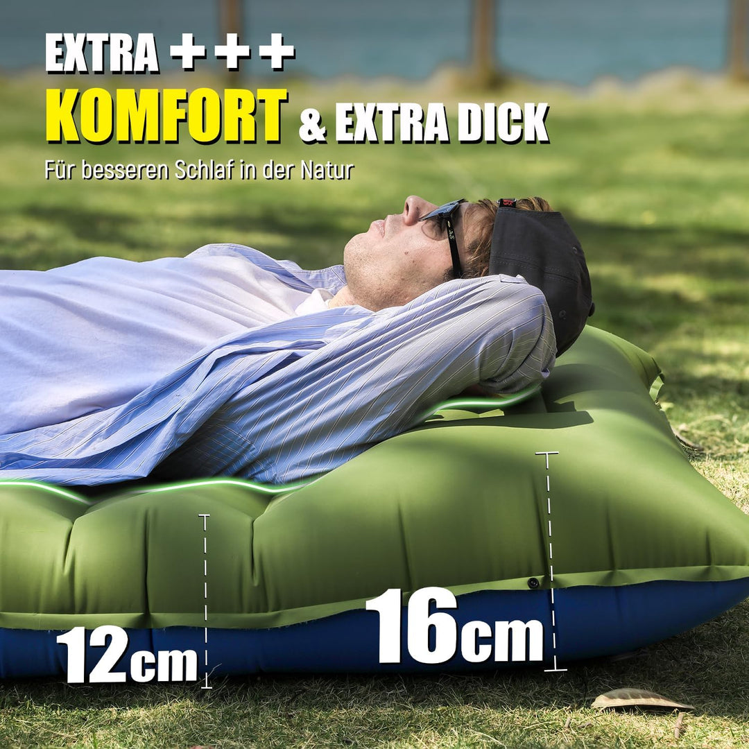 Myxslop Camping Isomatte ,12CM Verdicktes Luftmatratze Camping, Aufblasbare Matratze mit Fusspumpe &