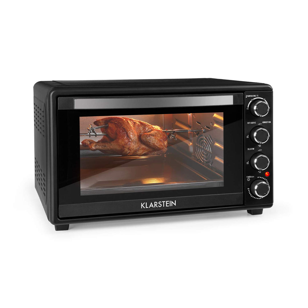 Klarstein Masterchef Minibackofen, Mini Backofen Temperatur: 100-230 °C, Ofen mit Drehspiess, Umluft