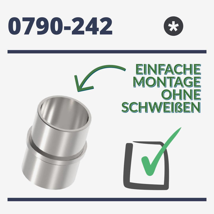 Sellon24® 4 x Rohrverbinder Verbindungsmuffe für Ø 42,4 Rundrohr, Edelstahl V2A Rohr Steckverbindung