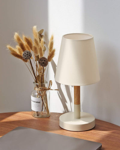 Tomons Nachttischlampe LED 2er Set Holz, LED Tischleuchte mit Stoffschirm für Schlafzimmer, Wohnzimm