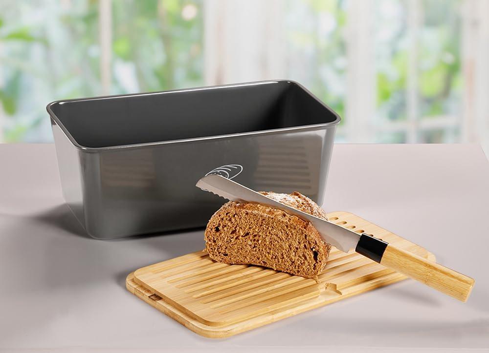 Kesper | Brotbox, Material: Melamin, Bambus, Masse: B: 34 x T: 18 x H: 14 cm, Farbe: Grau, Braun | 5