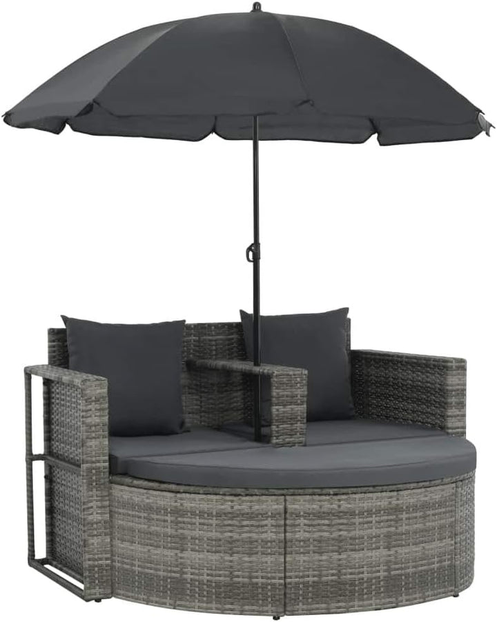 Festnight Polyrattan Gartensofa 2-Sitzer mit Sonnenschirm und Fusshocker |Gartenmoebel Sonneninsel R