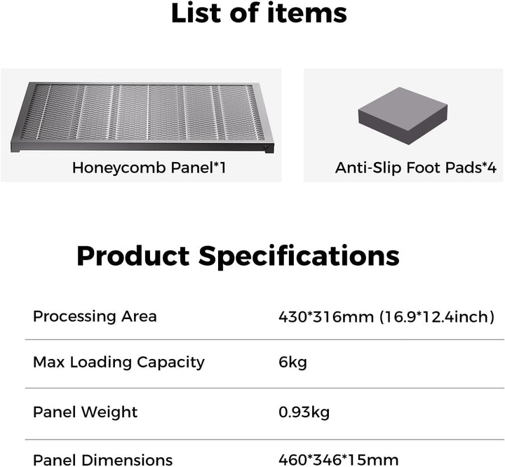 Creality Honeycomb Wabenplatte für Falcon A1/A1 Pro, 460 × 346mm Vollmetall Wabentisch mit Aluminium
