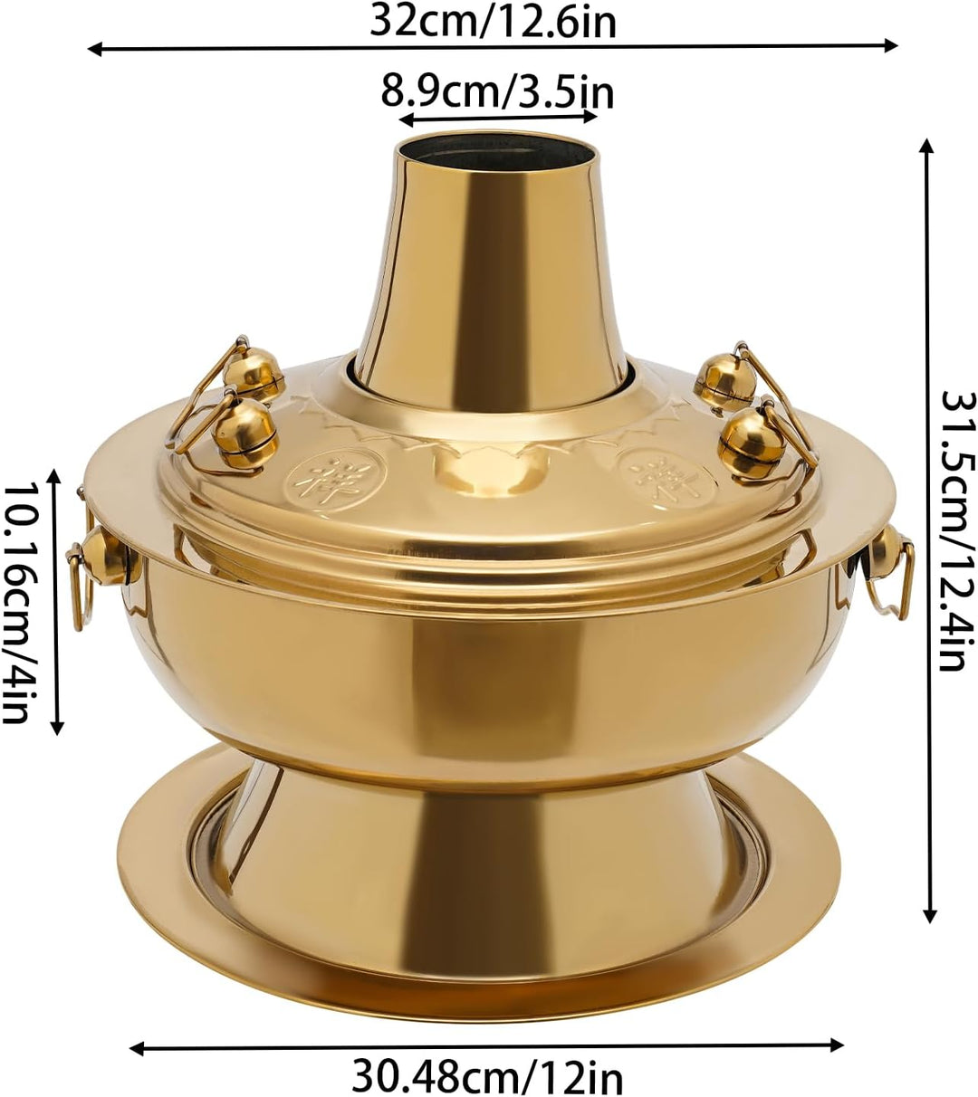 Hot Pot Topf, 2.3 Litre Campingherde Hot Pot aus Edelstahl, Messingfarbe Hotpot mit Schornstein, Chi