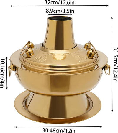 Hot Pot Topf, 2.3 Litre Campingherde Hot Pot aus Edelstahl, Messingfarbe Hotpot mit Schornstein, Chi