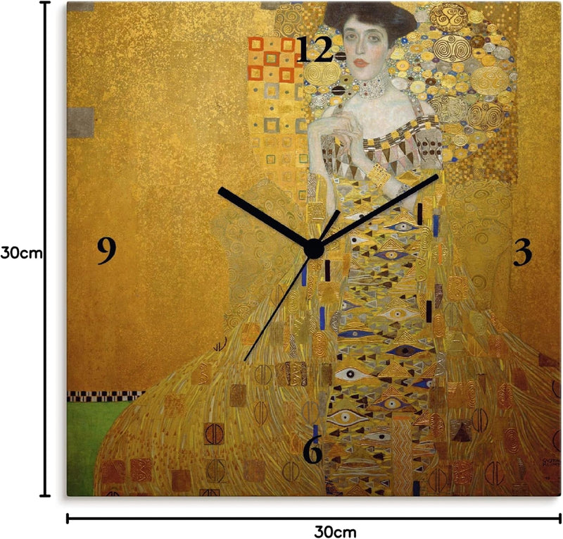 ARTLAND Wanduhr ohne Tickgeräusche Leinwand Funkuhr 30x30 cm Quadratisch Lautlos Gustav Klimt Bloch-