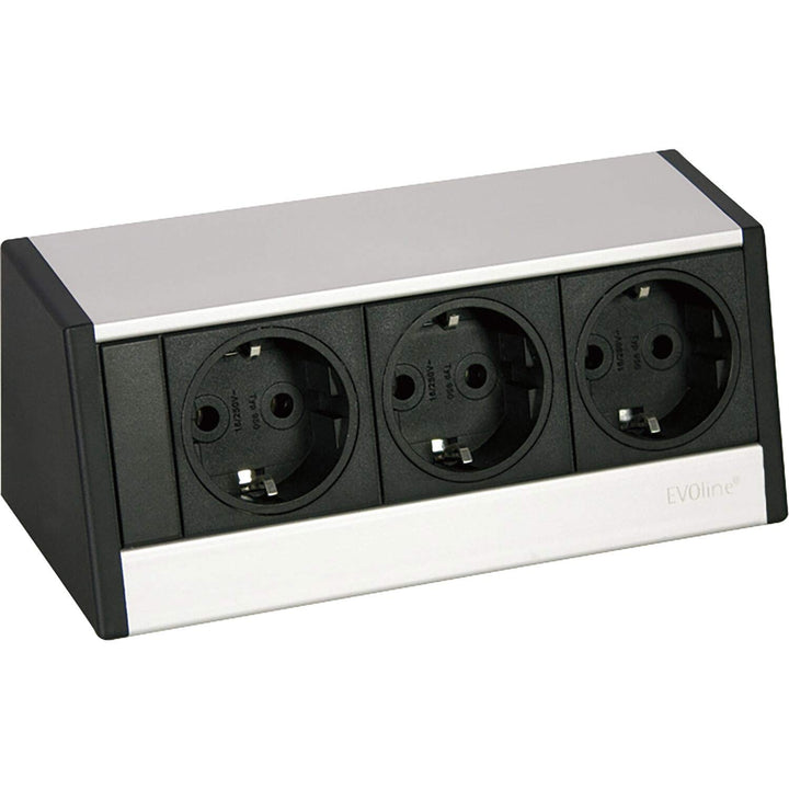 EVOline 159800015000 Steckdosenelement R-Dock 3 x Schuko alufarbig, schwarz 3x Schuko, alufarbig, 3x