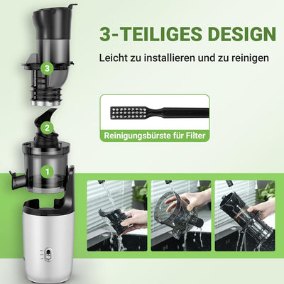 AMZCHEF Ganzfrucht Entsafter - 80MM grosse Öffnung Slow Juicer - Entsafter Gemüse und Obst Testsiege