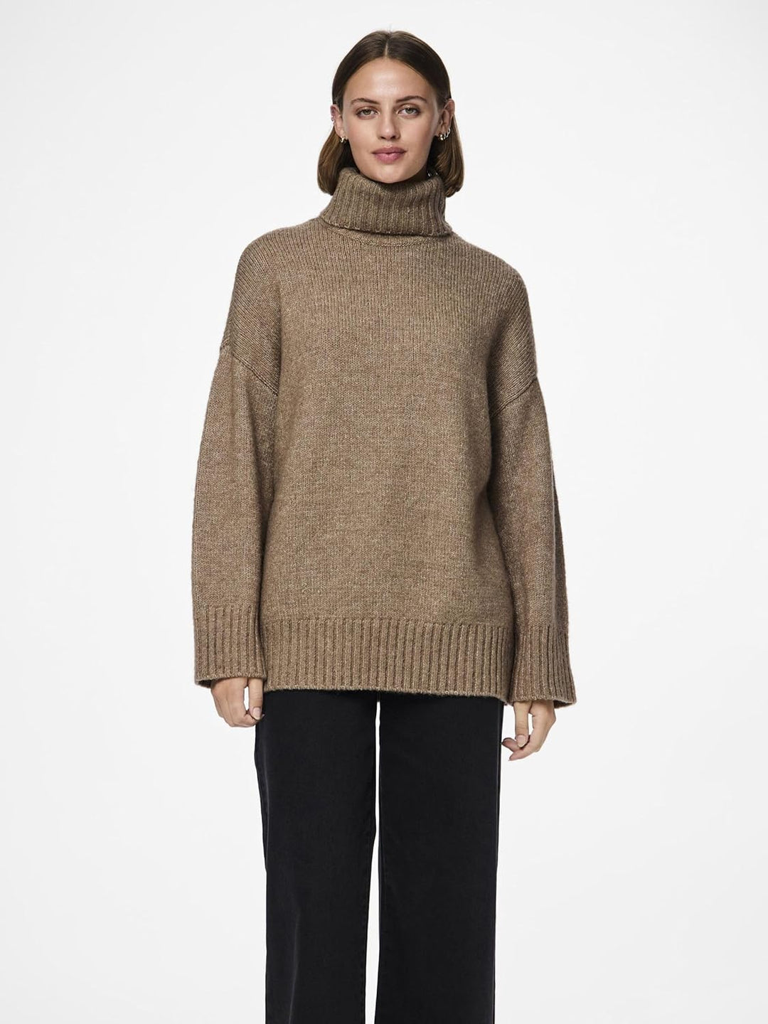 PIECES Damen Pcnancy Ls Loose Roll Neck Knit Noos Bc Pullover, Fossil