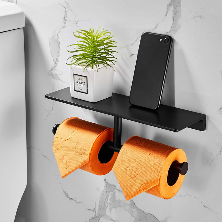 Doppelrollen-Toilettenpapierhalter mit Ablage aus massivem Messing und erstklassigem Papiertaschentu