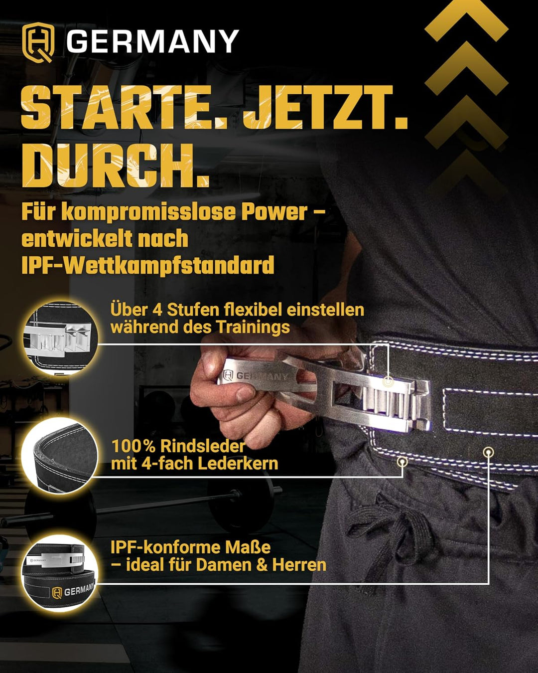 HQ Germany® Gewichthebergürtel [S/M/L/XL] - 100% Rindsleder, 100% Edelstahl - Weight Lifting Belt, G