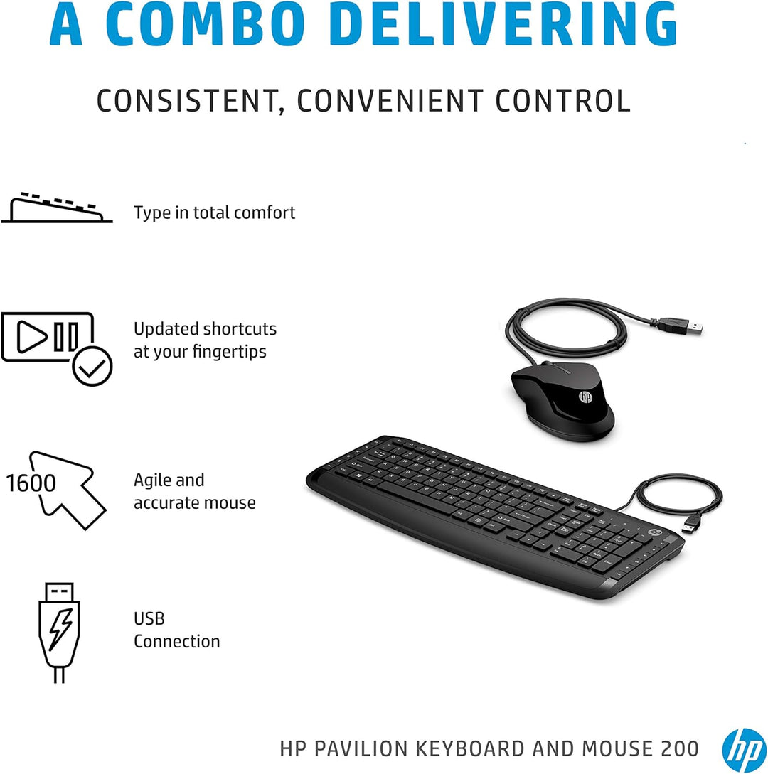HP Pavilion 200 kabelgebundene Tastatur und Maus - (1600 DPI, USB 2.0-Anschluss, LED-Anzeige, Window