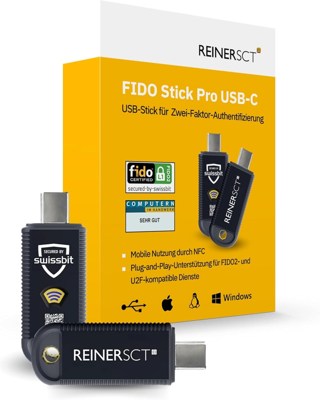 REINER SCT FIDO Stick Pro USB-C Sicherheitsschlüssel | FIDO2- & U2F-kompatibel. Passwortlose Anmeldu
