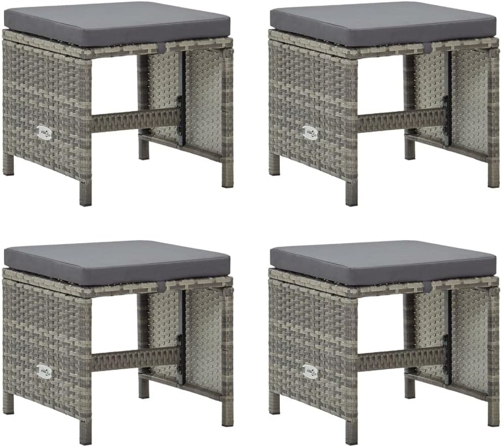 homiuse 40,5x40,5x35 cm Gartenhocker 4 STK. mit Sitzkissen Poly Rattan Grau Fussbank Rattan Hocker O