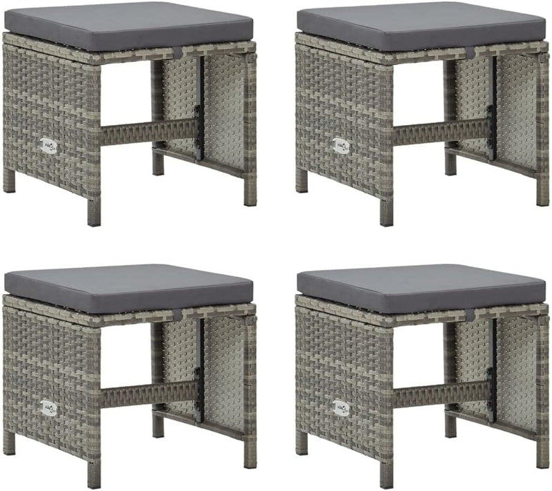 homiuse 40,5x40,5x35 cm Gartenhocker 4 STK. mit Sitzkissen Poly Rattan Grau Fussbank Rattan Hocker O
