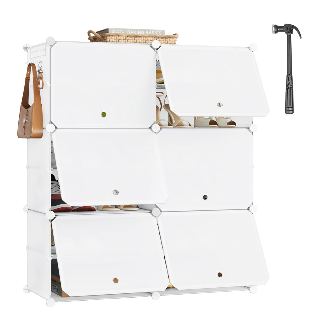 WOLTU Schuhregal 6 Fächern, Schuhschrank mit Türen, für 24 Paar Schuhe Weiss | DIY Schuhorganizer, S