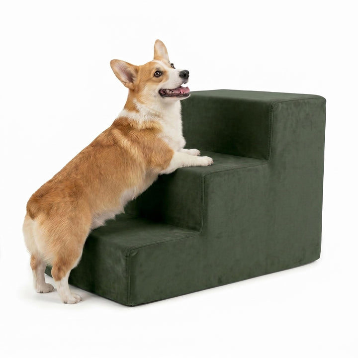 murando Hundetreppe für Kleine Hunde 3 Stufen 30 cm, Samt - Khaki | Haustiertreppe für Bett, Sofa, B