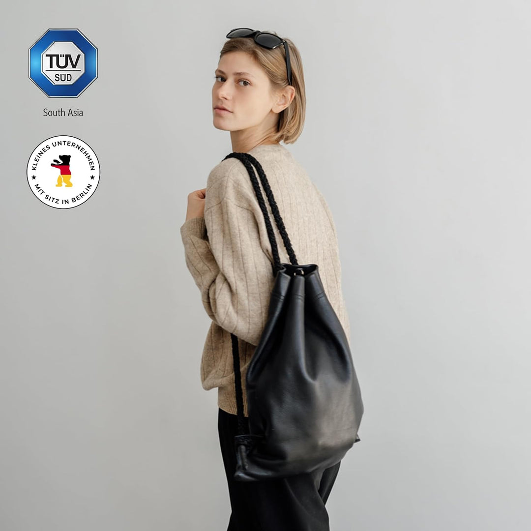Berliner Bags Premium Turnbeutel Gym Bag aus Leder, Sportrucksack mit Kordelzug für Damen und Herren