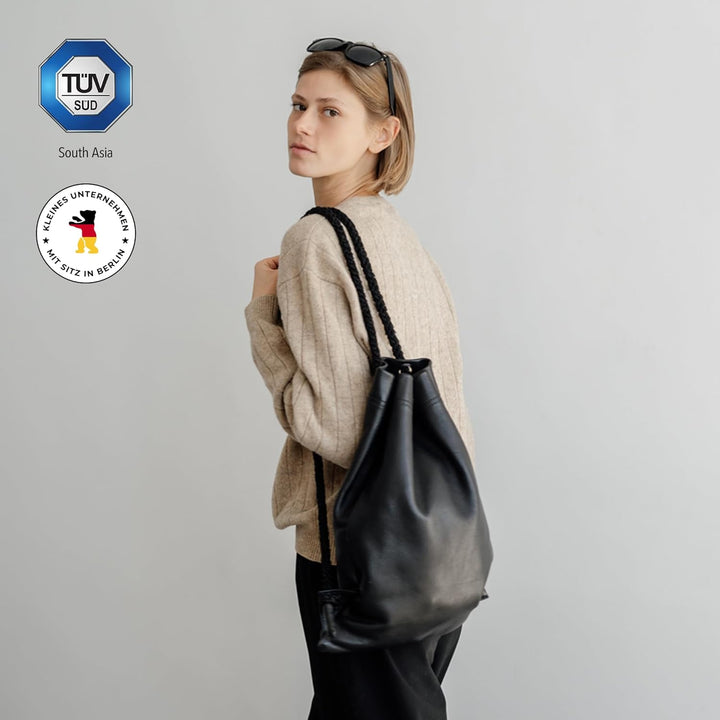Berliner Bags Premium Turnbeutel Gym Bag aus Leder, Sportrucksack mit Kordelzug für Damen und Herren