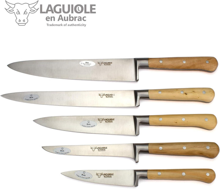 Laguiole en Aubrac Kochmesser Küchenmesser Set - 5teilig - Griff Buchsbaum - Geschmiedete Qualität