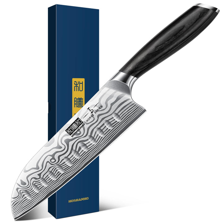 HOSHANHO 18 cm Santokumesser, Ultrascharfes Japanisches Küchenmesser aus Pulverisiertem Kohlenstoffs