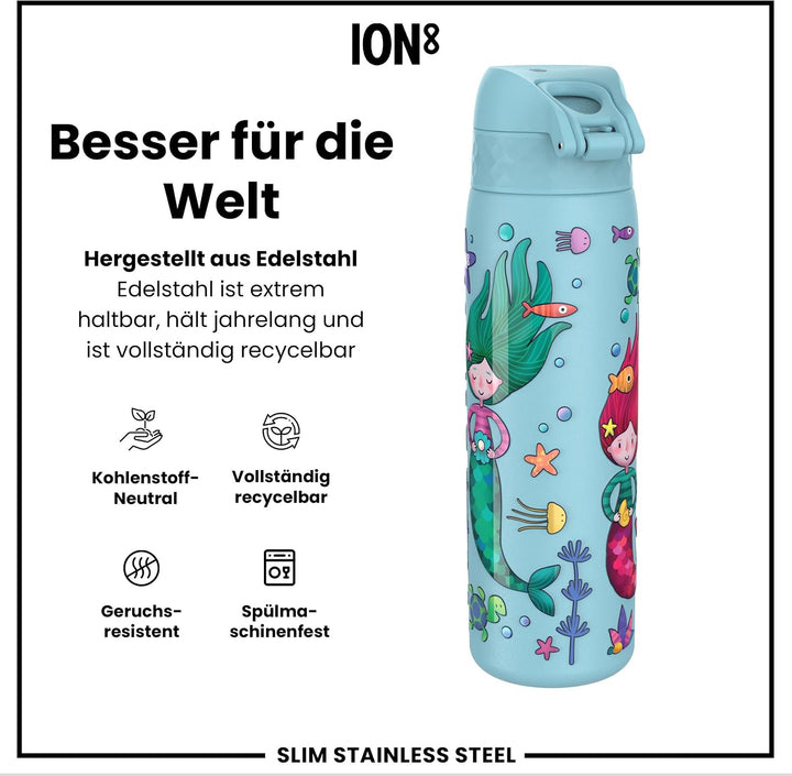 ion8 Leicht Stahl-Trinkflasche, 600 ml, Nicht Isoliert Auslaufsicher, Einhandöffnung, Sichere Verrie