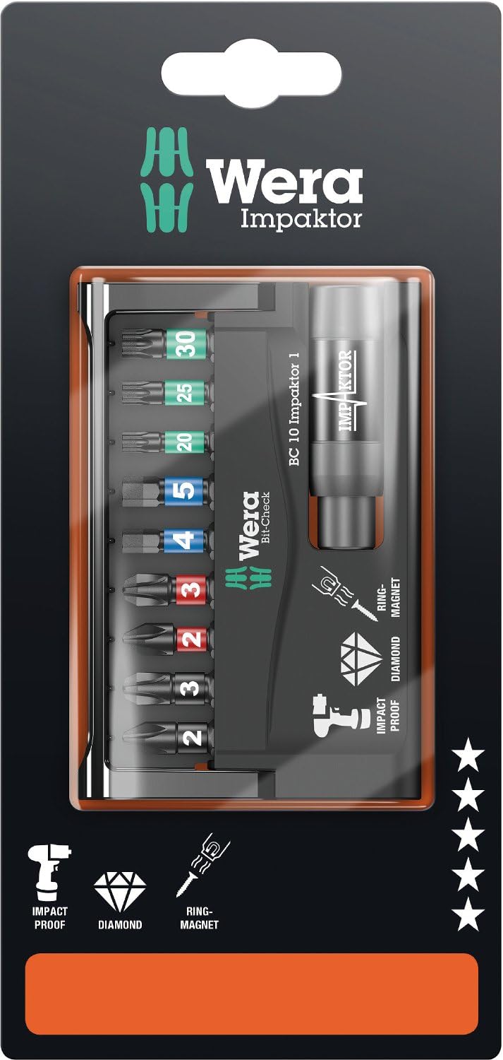 Wera Bit-Sortiment, Bit-Check 10 Impaktor 1 SB, 10-teilig, Wera 05073980001, Bit-Check 10 Impaktor 1