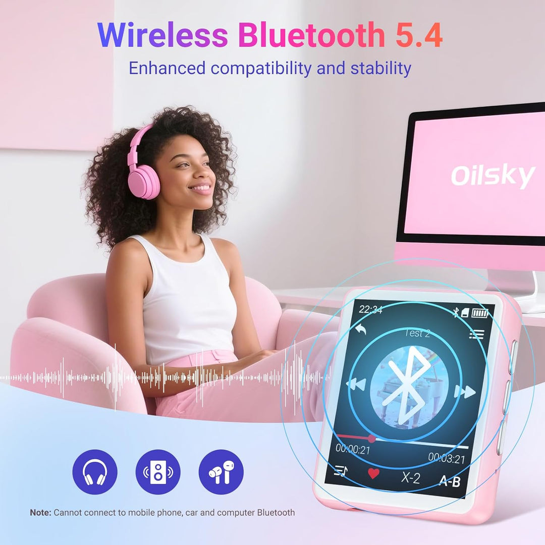 128GB MP3-Player mit Bluetooth, Oilsky 1,8 Zoll Mini Touchscreen MP3, eingebauter Lautsprecher und F