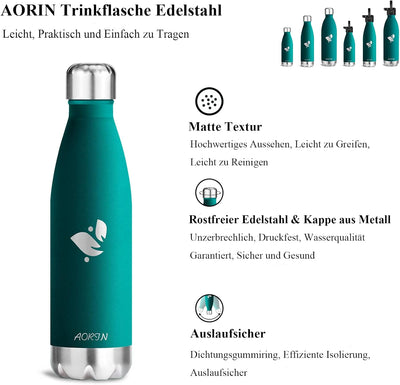 AORIN Vakuum-Isolierte Trinkflasche - 350ml/500ml/750ml - Wasserflasche BPA-Frei,24 H Kühlen & 12 H