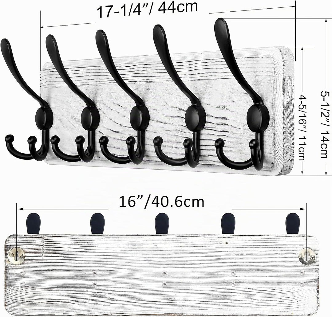 SKOLOO Garderobenleiste Holz, Vintage, Stabile Kleiderhaken Wand mit 5 Dreifachhaken, 2er-Pack, zum