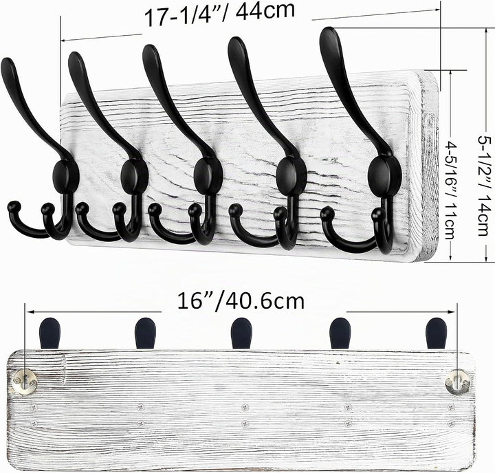 SKOLOO Garderobenleiste Holz, Vintage, Stabile Kleiderhaken Wand mit 5 Dreifachhaken, 2er-Pack, zum