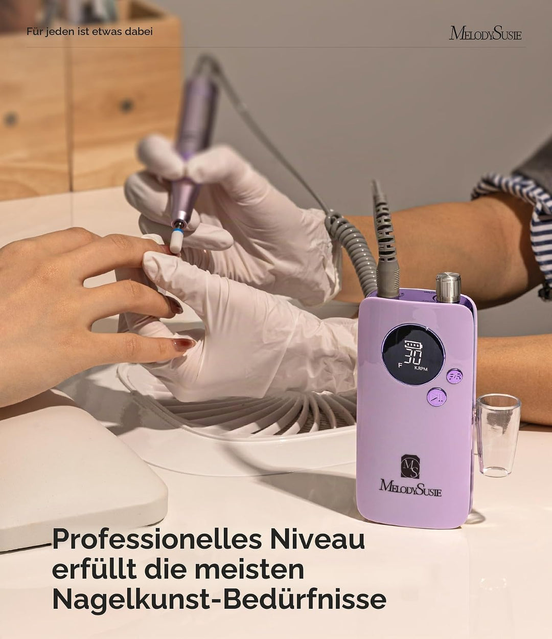 MelodySusie Tragbarer Nagelfräser 30000 RPM, SC320F Professionelle Kabellose Elektrische Nagelfeile