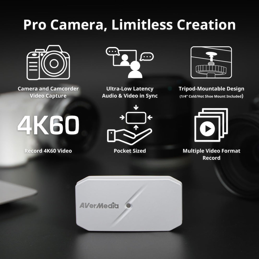 AVerMedia CamStream 4K60 HDMI 4K Capture Card für DSLR, Camcorder & Action-Cam – HDR10 & RGB24 Unkom