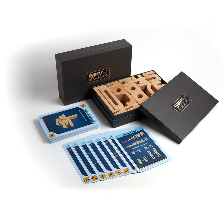 Brandneues SumBlox Original Basic Set - 76 grosse Holzbausteine aus massiver Buche mit 80 Aktivitäts