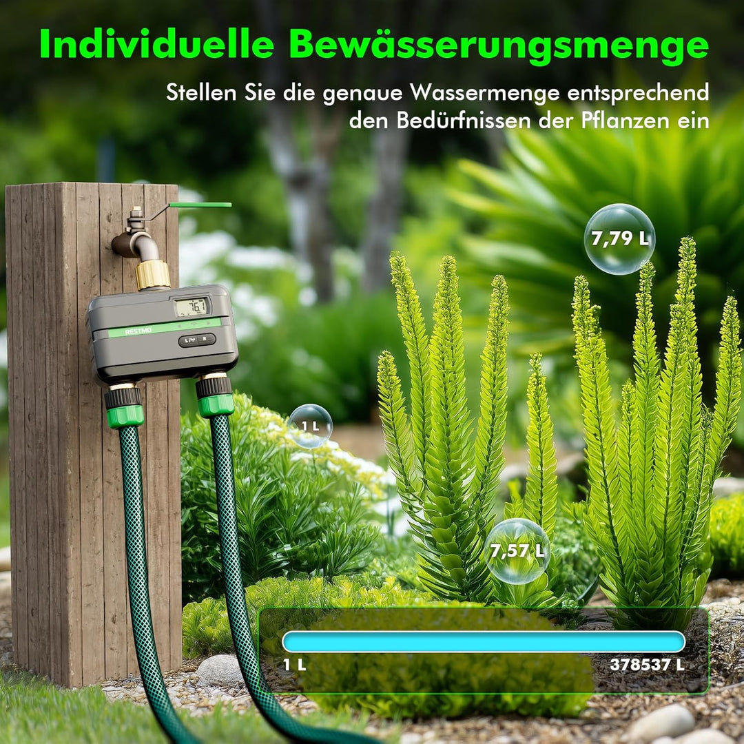 RESTMO 2 Zone Bewässerungscomputer mit Durchflussmesser, Bewässerungssteuerung für Garten &amp; Rasen, M