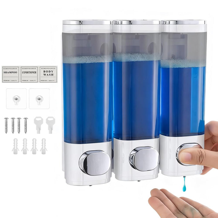 3 Kammern Shampoo Conditioner Dispenser, Seifenspender Wandbefestigung Shampoo Duschgel Spender ohne