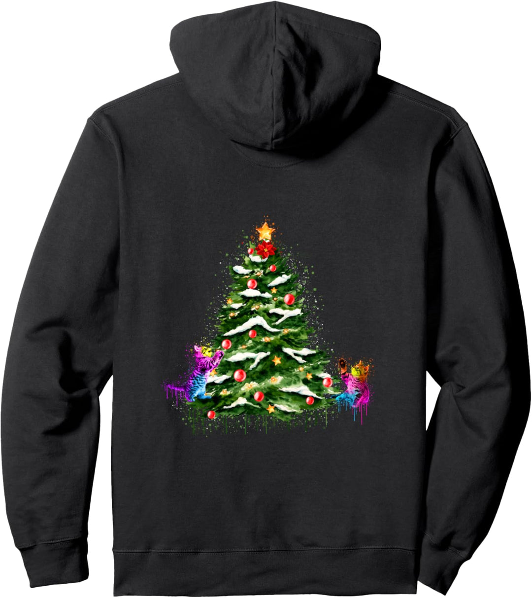 Frohe Weihnachten mit Katzen und Weihnachtsbaum Pullover Hoodie