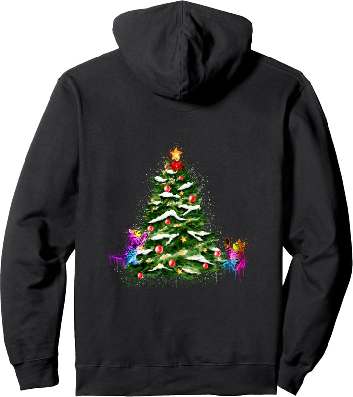 Frohe Weihnachten mit Katzen und Weihnachtsbaum Pullover Hoodie