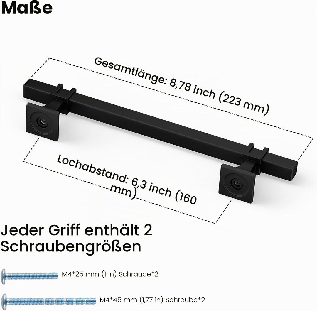 LONTAN 10 Stück Schrankgriffe Schwarz Griffe für Küchenschränke Möbelgriffe Schwarz 160mm Griffe Sch