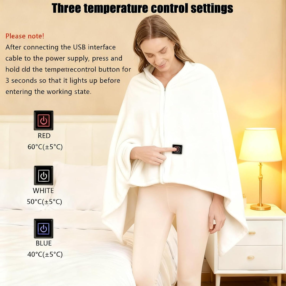 SNZ USB Heizdecke mit 20000mAh Akku, 150 x 80 cm Kabellos Heated Blanket, 3 Temperatursstufen, Flane