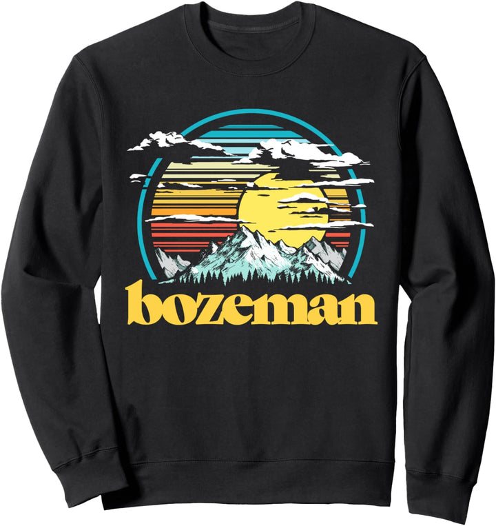 Retro Bozeman Montana Vintage 80s Style Mountains & Sun Sweatshirt