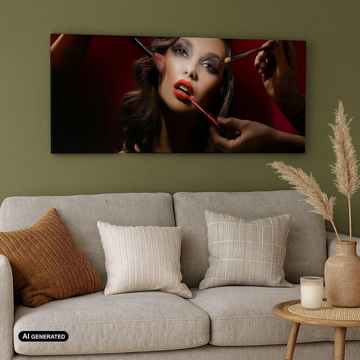 Wandbilder Dekoration Wohnzimmer Frau Make-up schön Panorama Bilder auf Leinwand 120x50cm Leinwandbi