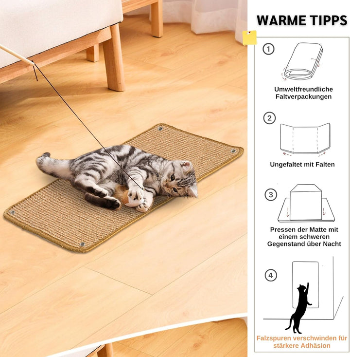 2 Stück Kratzmatte aus Sisal, Kratzmatte für Katzen, mit Klebeband, Katzenkratzmatte, Teppich zum Sc