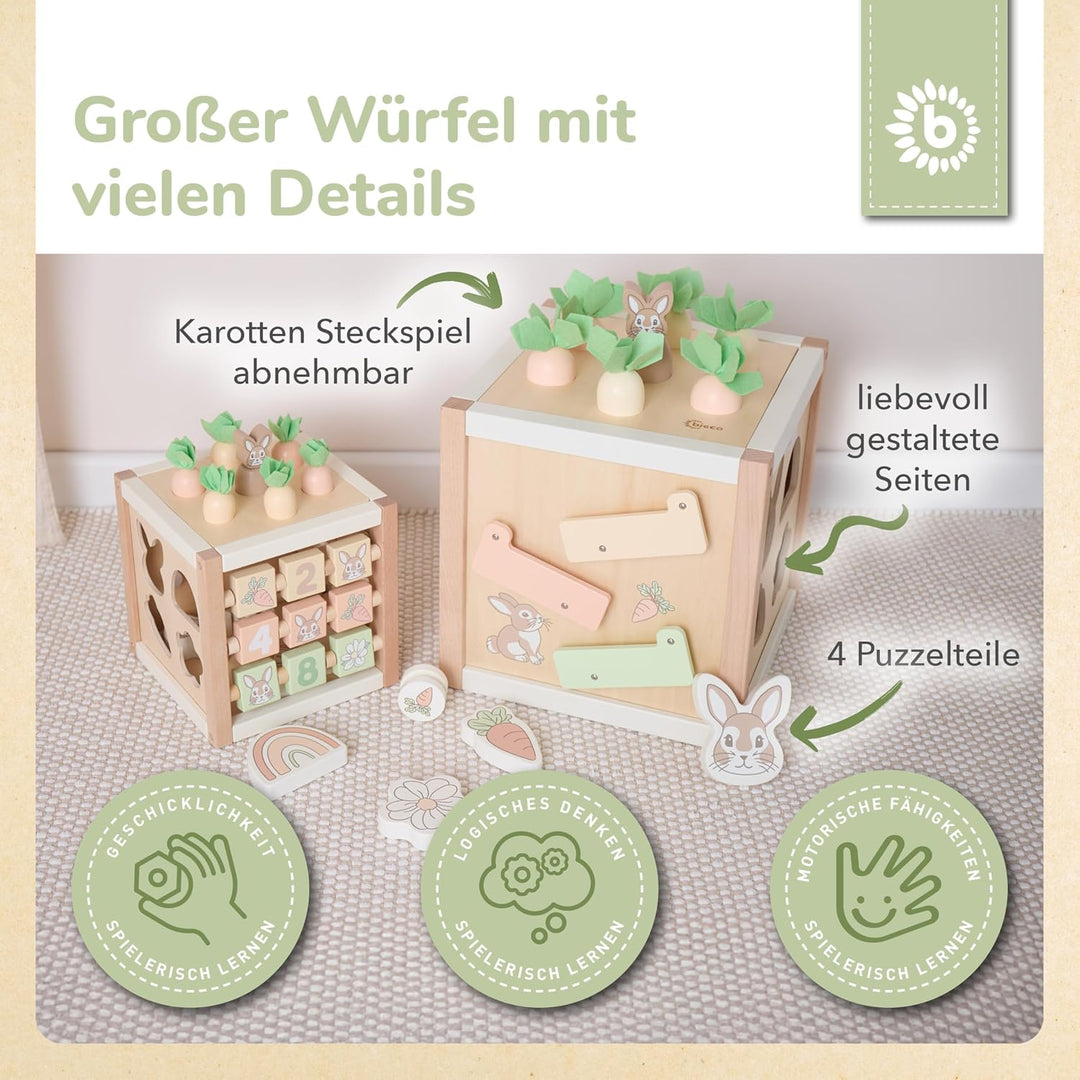 Bieco Motorikwürfel Hase Fine XXL nachhaltiges Holz FSC® | Spielwürfel Baby | Motorikwürfel ab 1 Jah