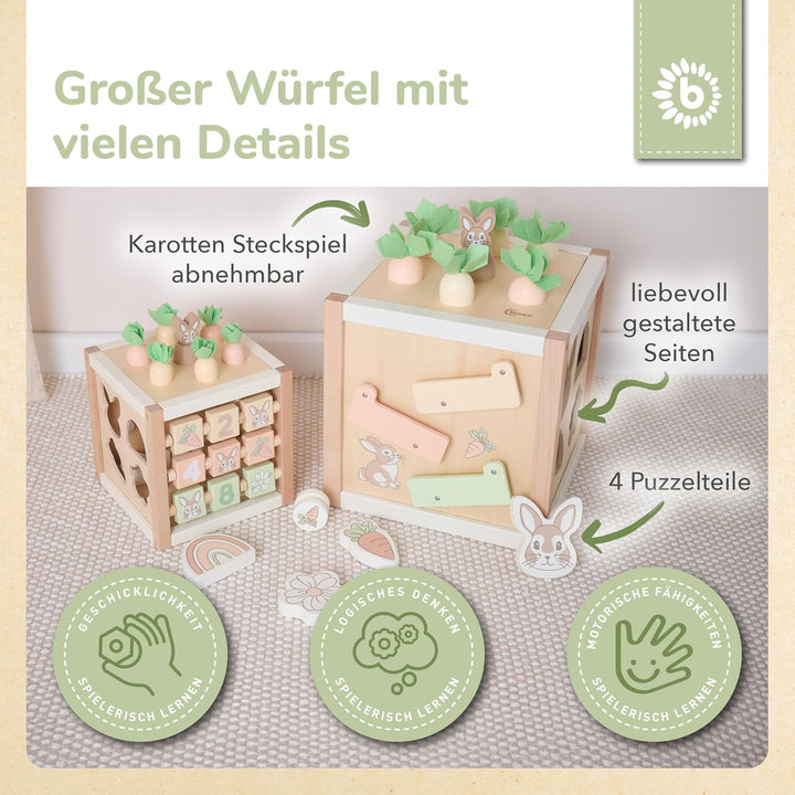 Bieco Motorikwürfel Hase Fine XXL nachhaltiges Holz FSC® | Spielwürfel Baby | Motorikwürfel ab 1 Jah