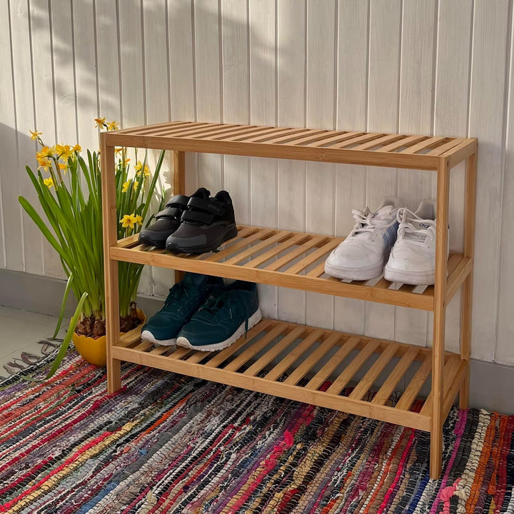 Bambus, Garderobenbank, dielen- &amp; flurmöbel, Schuhregal mit sitzbank, Shoe cabinet, Schuhbank mit si
